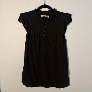 LOFT Black Eyelet Button-Front Blouse